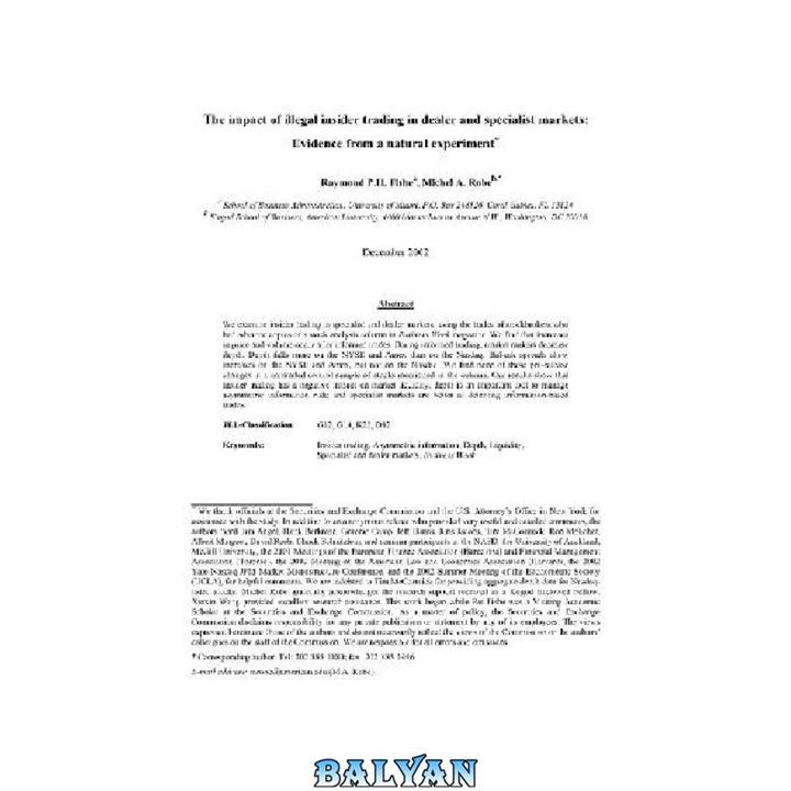 دانلود کتاب The Impact Of Illegal Insider Trading In Dealer And Specialist Markets – Evidence From A Natural Experiment